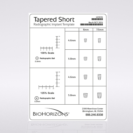 Tapered Short Radiographic Implant Template 